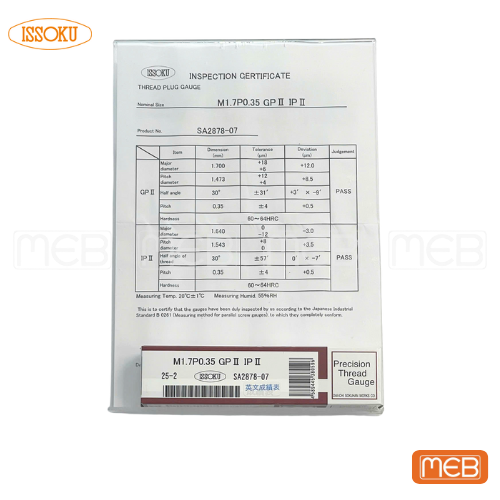 Giấy chứng nhận dưỡng kiểm tra ren ISSOKU